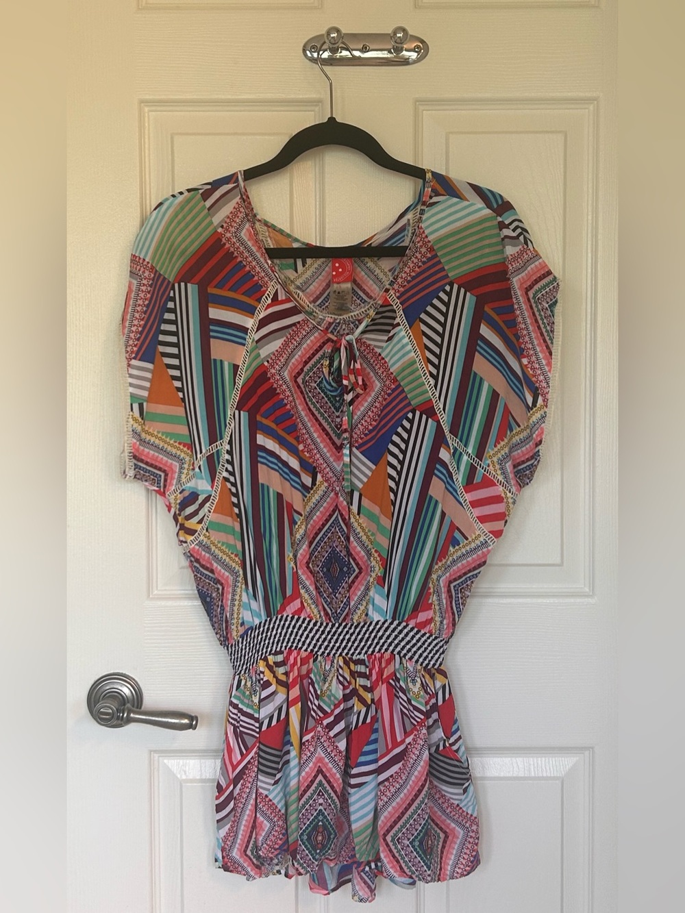 Red Carter Multicolor Geometric Tie-Front Swim Coverup